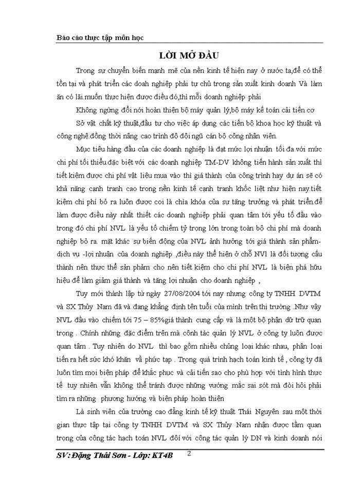 image for page Hạch toán kế toán nguyên vật liệu ,công cụ dụng cụ ở công ty  TNHH TMDV và SX Thủy Nam