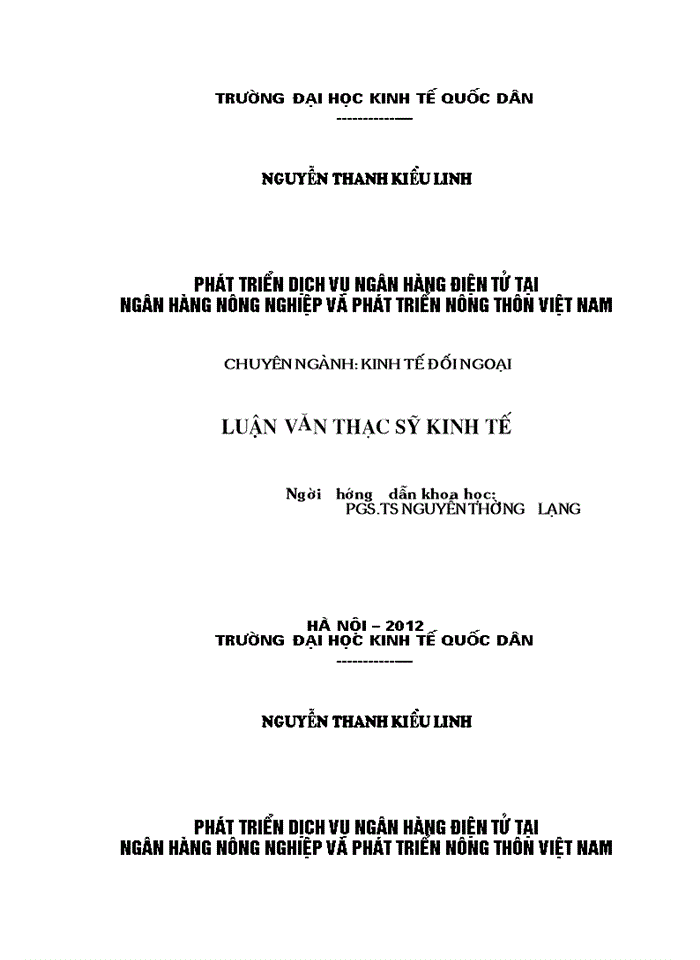 Phát triển dịch vụ ngân hàng điện tử tại ngân hàng nông nghiệp và phát triển nông thôn việt nam