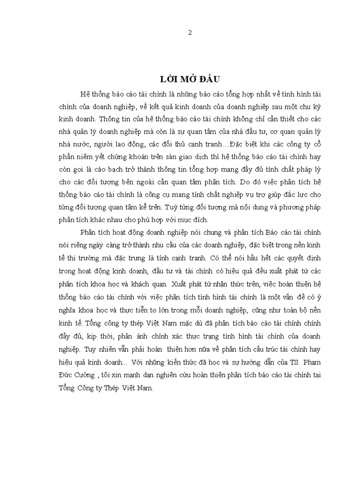 Hoàn thiện phân tích báo cáo tài chính tại Tổng công ty Thép Việt Nam