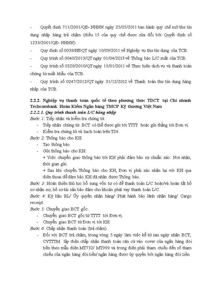 image for page Giải pháp mở rộng hoạt động thanh toán quốc tế theo phương thức tín dụng chứng từ tại chi nhánh techcombank hoàn kiếm ngân hàng tmcp kỹ thương việt nam