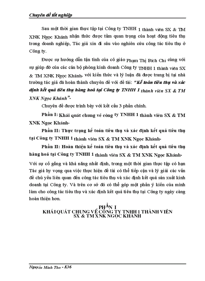 image for page Kế toán tiêu thụ và xác định kết quả tiêu thụ hàng hoá tại Công ty TNHH 1 thµnh viªn SX & TM XNK Ngäc Kh¸nh