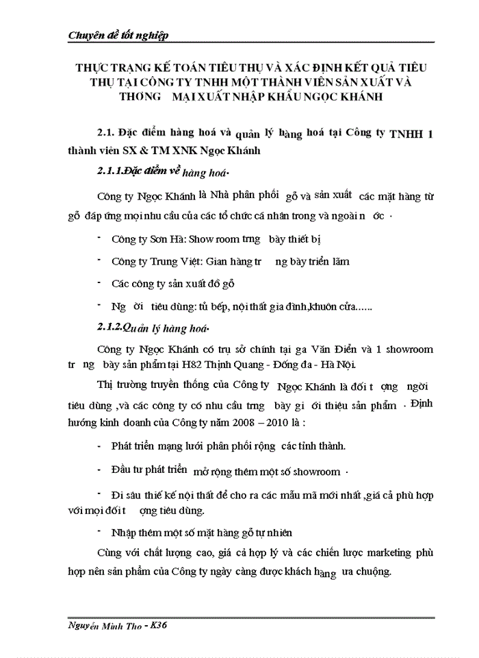 image for page Kế toán tiêu thụ và xác định kết quả tiêu thụ hàng hoá tại Công ty TNHH 1 thµnh viªn SX & TM XNK Ngäc Kh¸nh