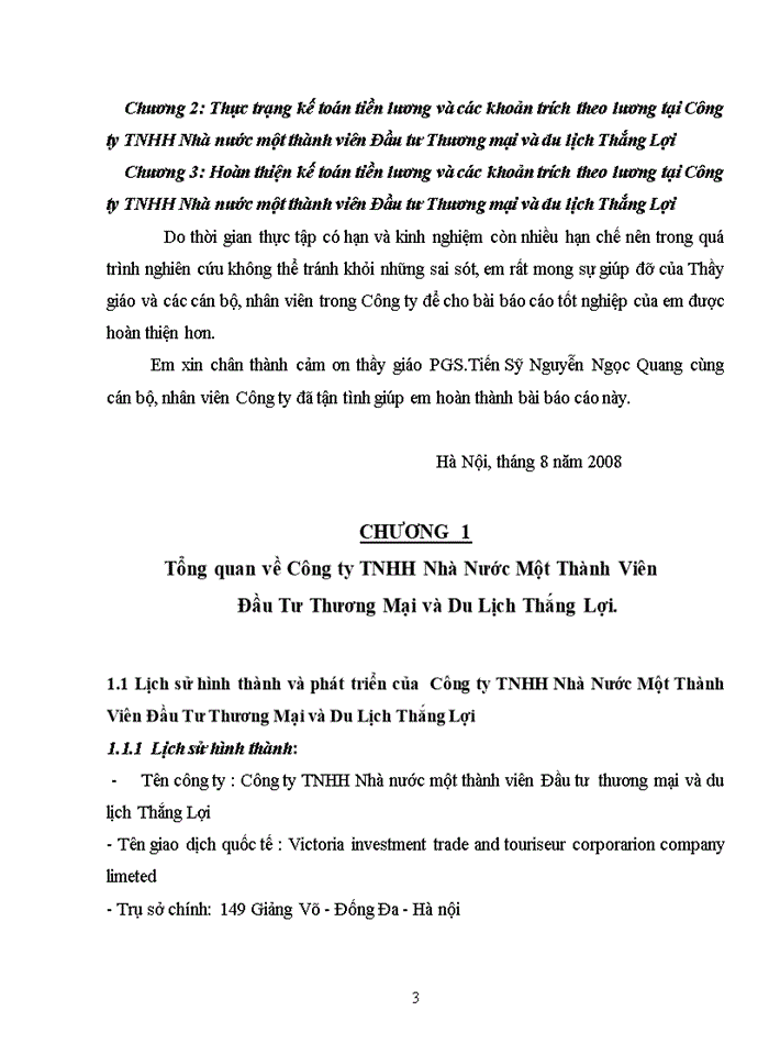 Thực trạng kế toán tiền lương và các khoản trích theo lương tại Công ty TNHH Nhà nước MTV Đầu tư TM & DL Thắng Lợi