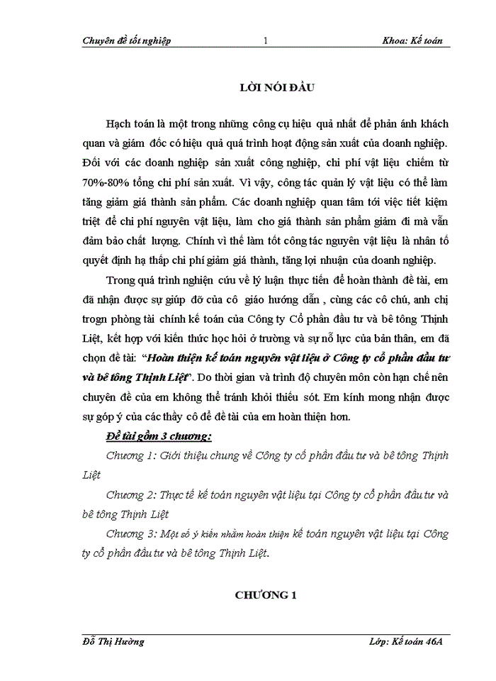 image for page Hoàn thiện kế toán nguyên vật liệu ở Công ty cổ phần đầu tư và bê tông Thịnh Liệt