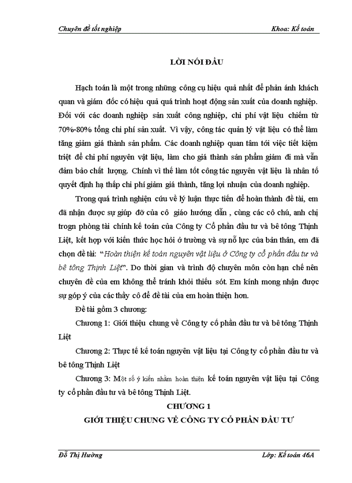 image for page Hoàn thiện kế toán nguyên vật liệu ở Công ty cổ phần đầu tư và bê tông Thịnh Liệt
