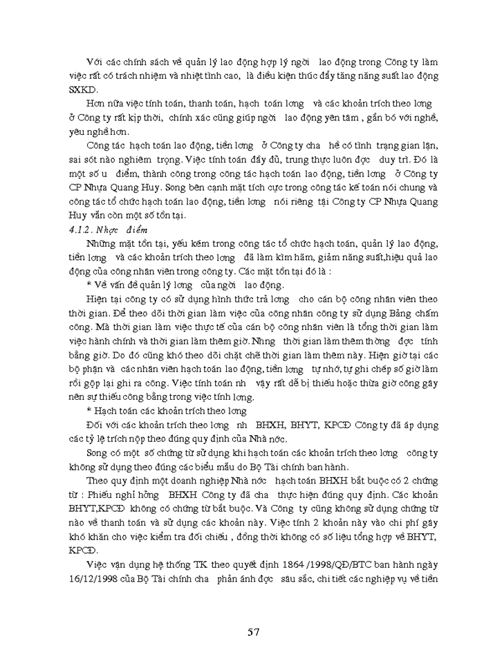 image for page Tổ chức hạch toán lao động – tiền lương và các khoản trích phải nộp theo lương tại Công ty Cổ Phần Nhựa Quang Huy năm 2006