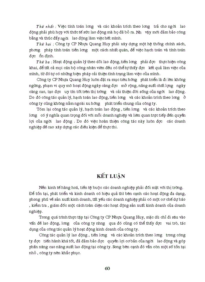 image for page Tổ chức hạch toán lao động – tiền lương và các khoản trích phải nộp theo lương tại Công ty Cổ Phần Nhựa Quang Huy năm 2006