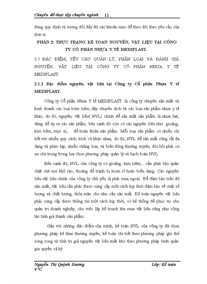 image for page Kế toán nguyên, vật  liệu tại Công ty Cổ phần Nhựa Y tế MEDIPLAST