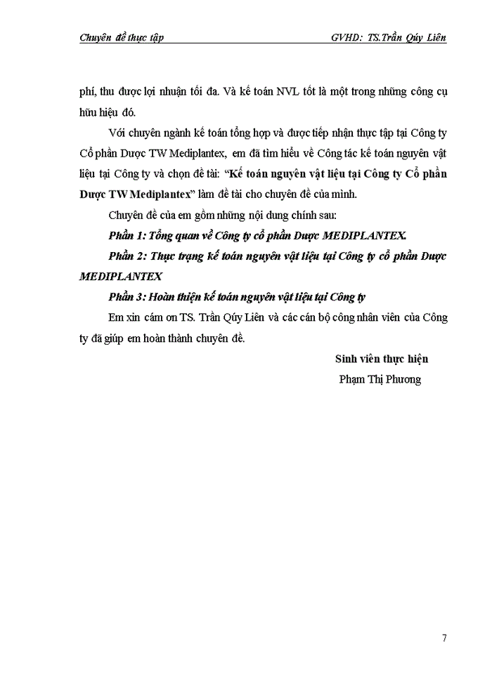 image for page Kế toán nguyên vật liệu tại Công ty Cổ phần Dược TW Mediplantex