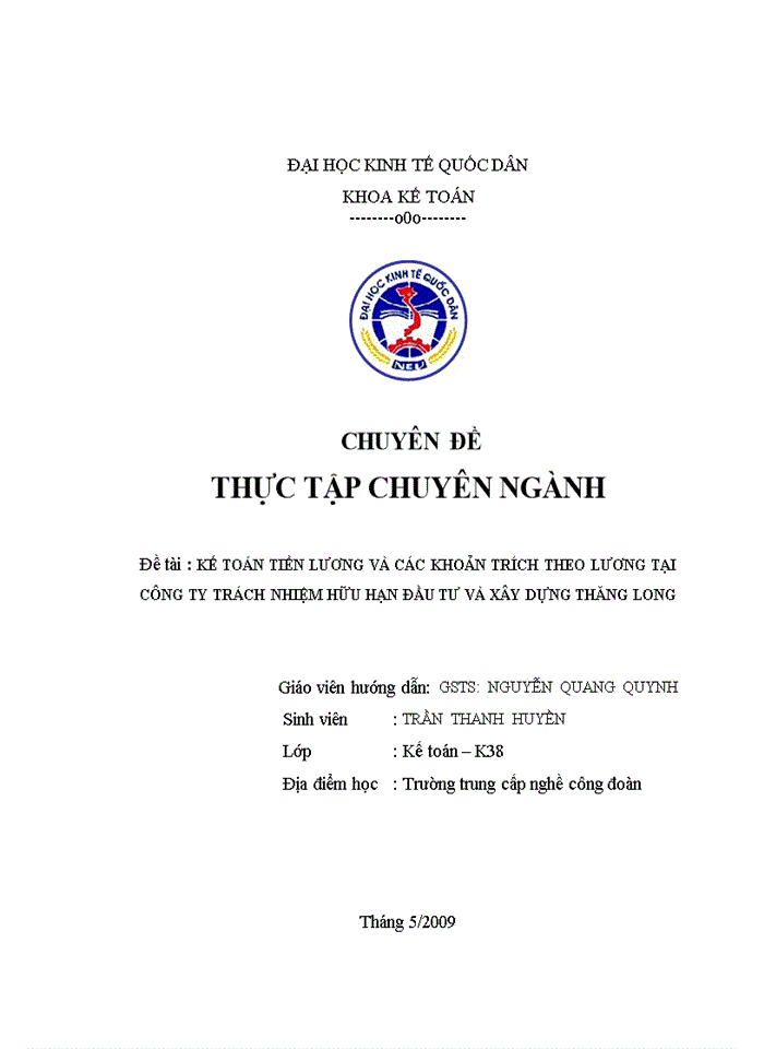 Kế toán tiền lương và các khoản trích theo lương tại công ty trách nhiệm hữu hạn đầu tư và xây dựng thăng long