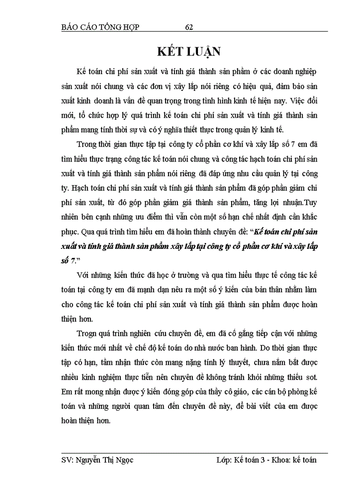 image for page Hạch toán kế toán chi phí sản xuất và tính giá thành sản phẩm xây lắp tại công ty cổ phần cơ khí và xây lắp số 7