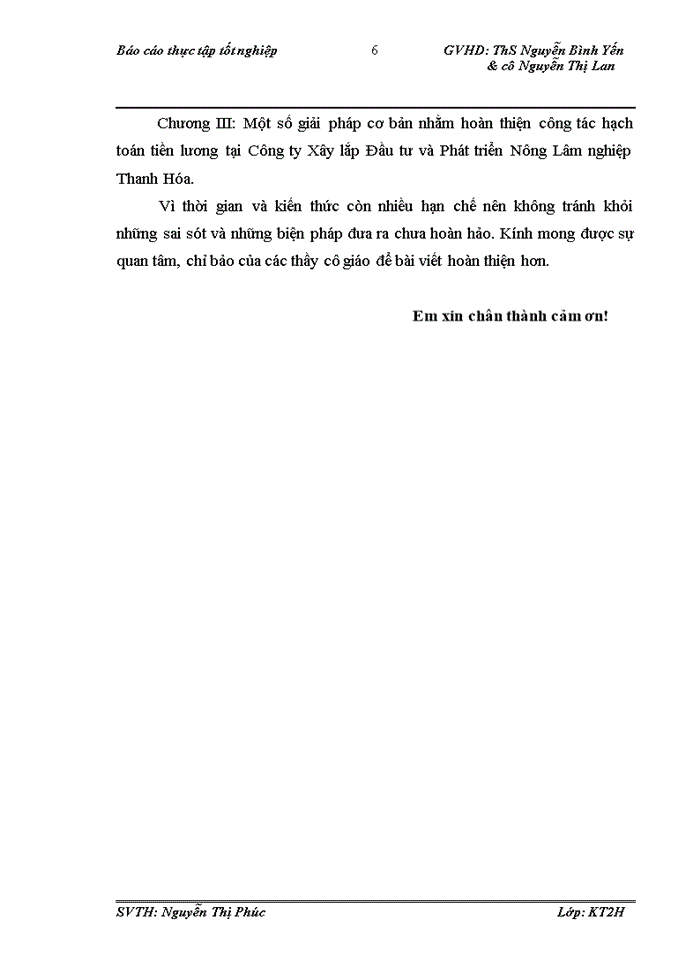 Hoàn thiện hạch toán tiền lương và các khoản trích theo lương tại Công ty Xây lắp Đầu tư và Phát triển Nông Lâm nghiệp Thanh Hóa