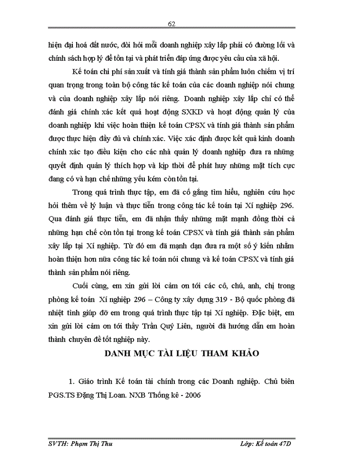image for page Hoàn thiện kế toán chi phí sản xuất và tính giá thành sản phẩm xây lắp tại Xí nghiệp 296 – Công ty xây dựng 319 - Bộ quốc phòng