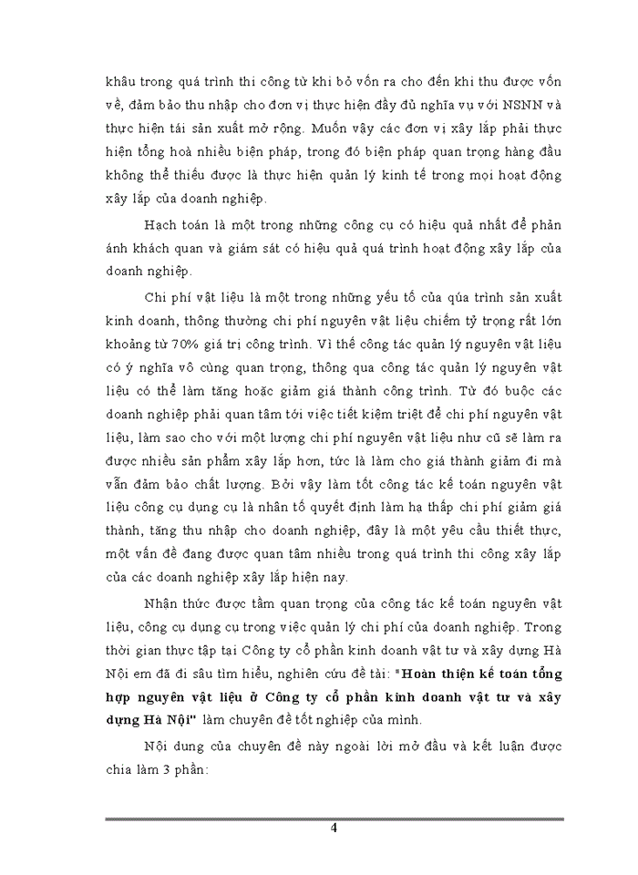 Thực trạng  kế toán tổng hợp nguyên vật liệu tại công ty cổ phần kinh doanh vật tư và xây dựng hà nội