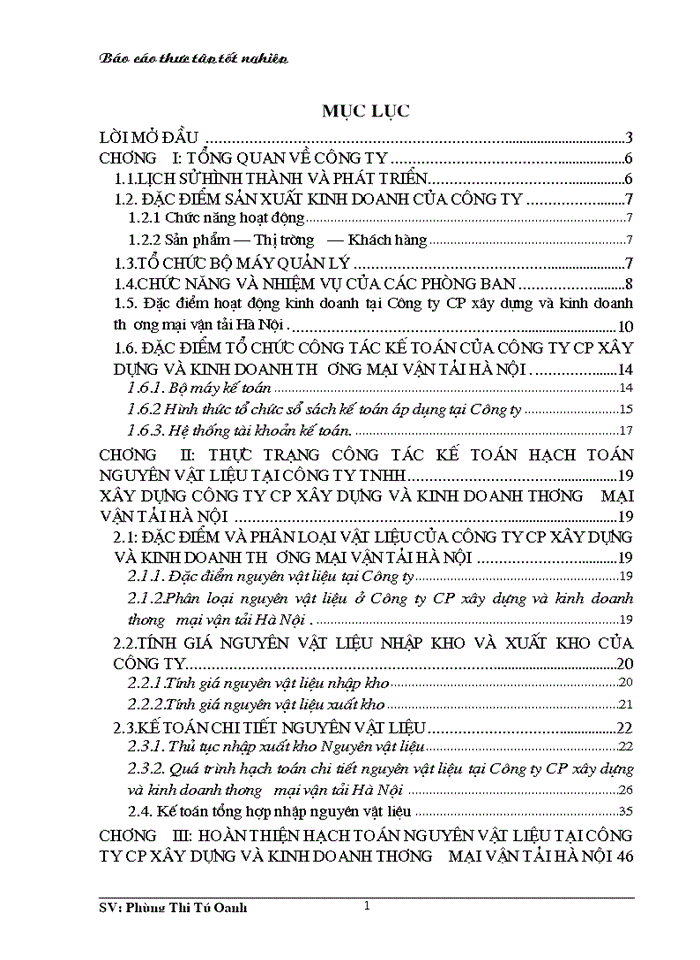 Hoàn thiện kế toán nguyên vật liệu tại công ty cp xây dựng và kinh doanh thương mại vận tải hà nội