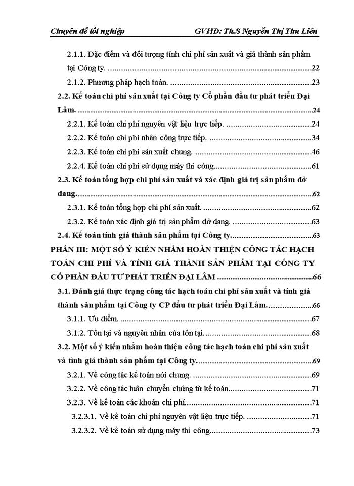 Hoàn thiện công tác hạch toán chi phí sản xuất và tính giá thành sản phẩm tại Công ty Cổ phần đầu tư phát triển Đại Lâm