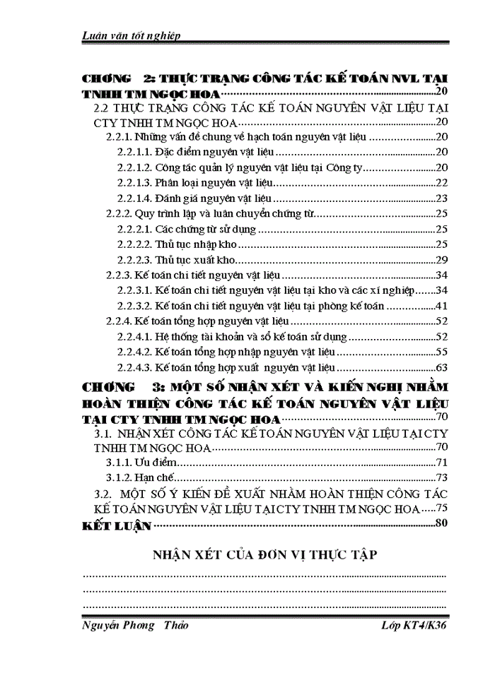 image for page Hoàn thiện công tác kế toán nguyên vật liệu tại Công ty TNHH TM Ngọc Hoa