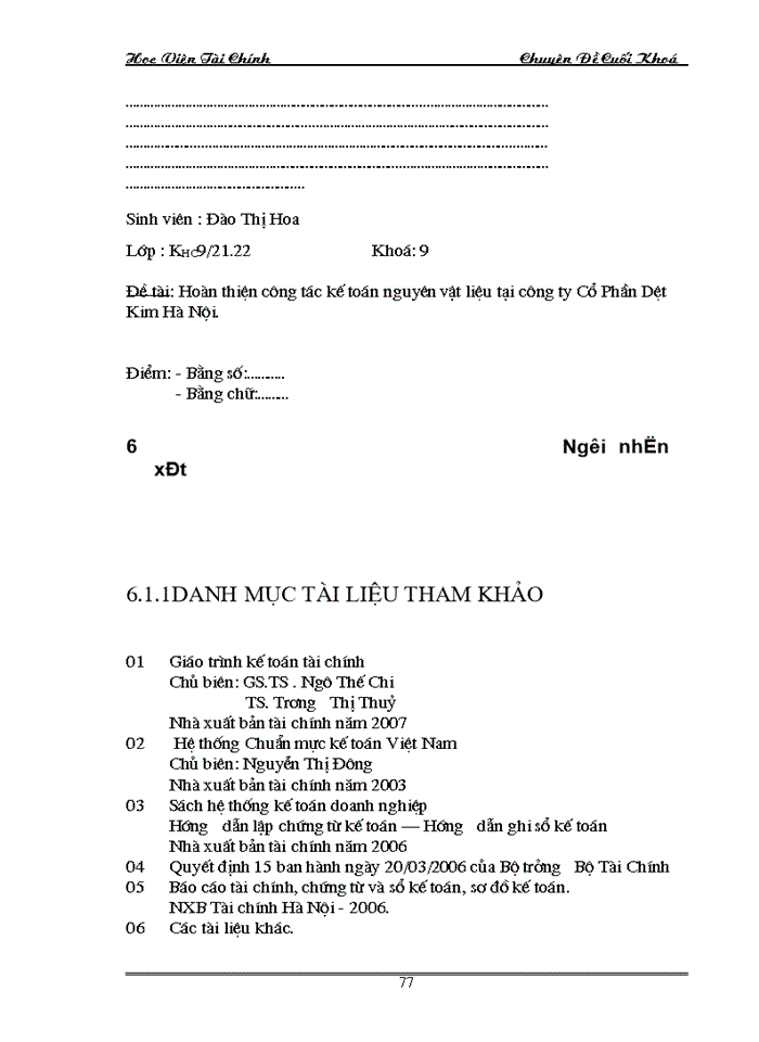 image for page Hoàn thiện công tác kế toán nguyên vật liệu tại Công ty Cổ phần Dệt Kim Hà Nội