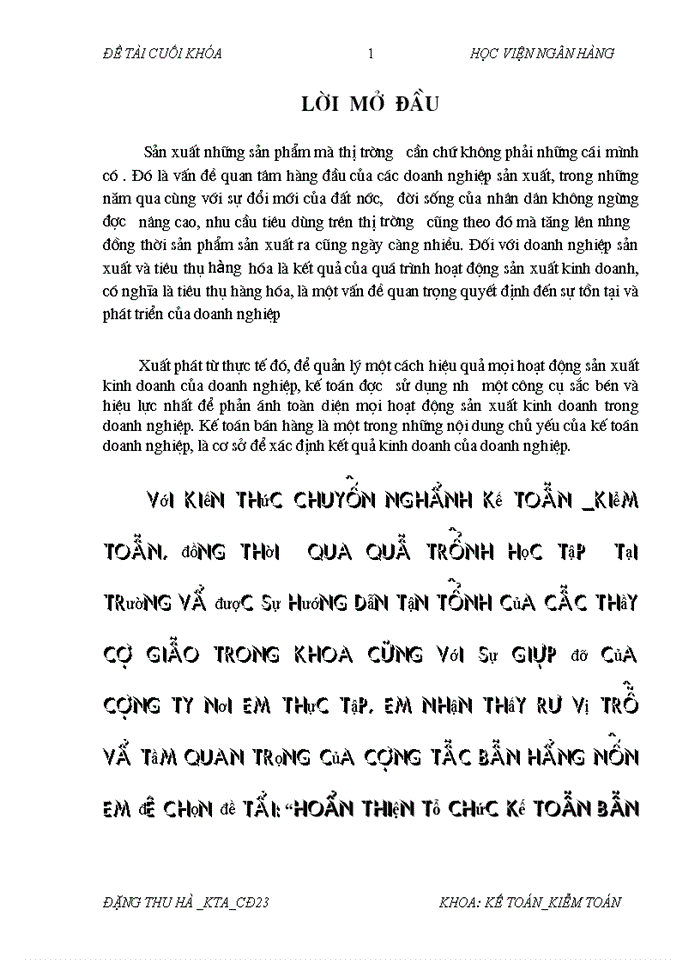 Hoàn thiện tổ chức kế toán bán hàng tại công ty TNHH thương mại và sản xuất  trang thiết bị bảo hộ lao động THĂNG LONG