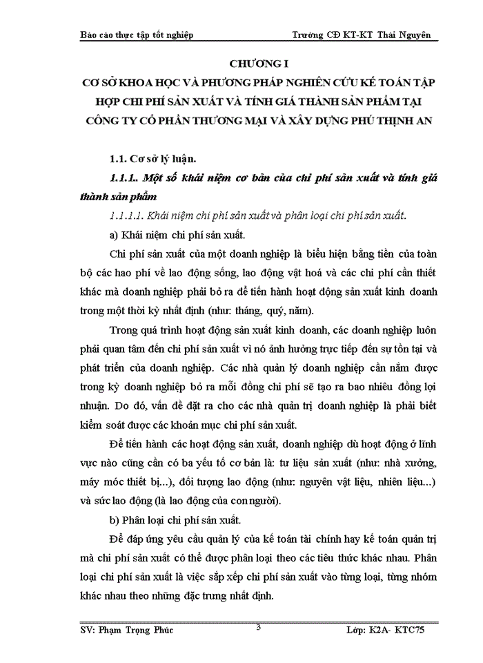 Kế toán chi phí sản xuất và tính giá thành sản phẩm tại Công ty Cổ phần thương mại và xây dựng Phú Thịnh An