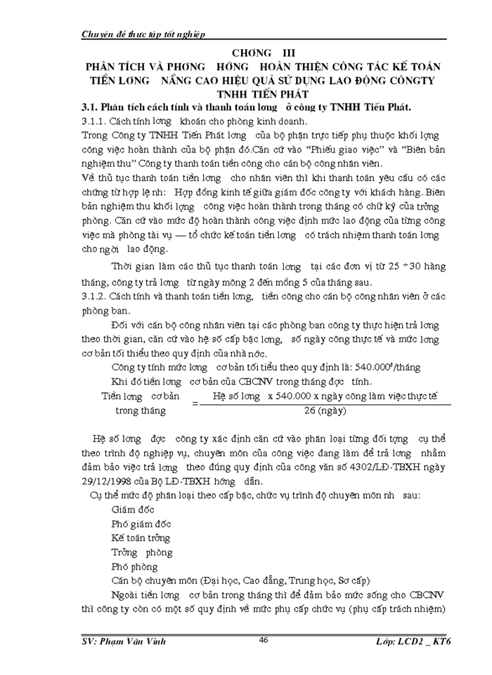 image for page Kế toán tiền lương và các khoản trích theo lương tại  Công ty TNHH Tiến Phát.