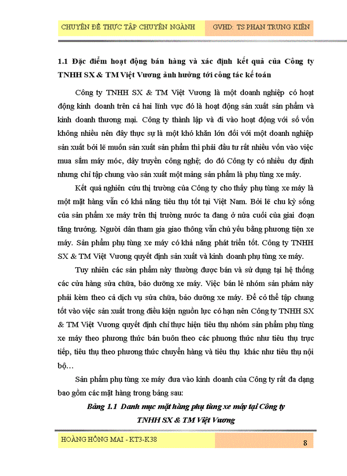 image for page Hoàn thiện kế toán bán hàng và xác định kết quả kinh doanh tại Công ty TNHH SX & TM Việt Vương