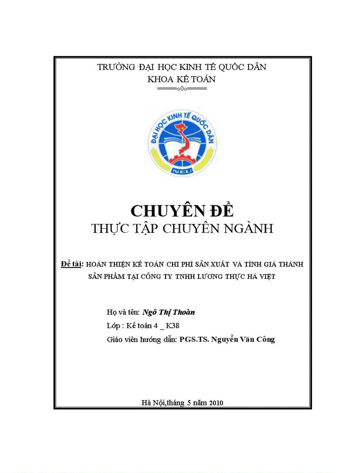 Hoàn thiện kế toán chi phí sản xuất và tính giá thành sản phẩm tại công ty tnhh lương thực hà việt