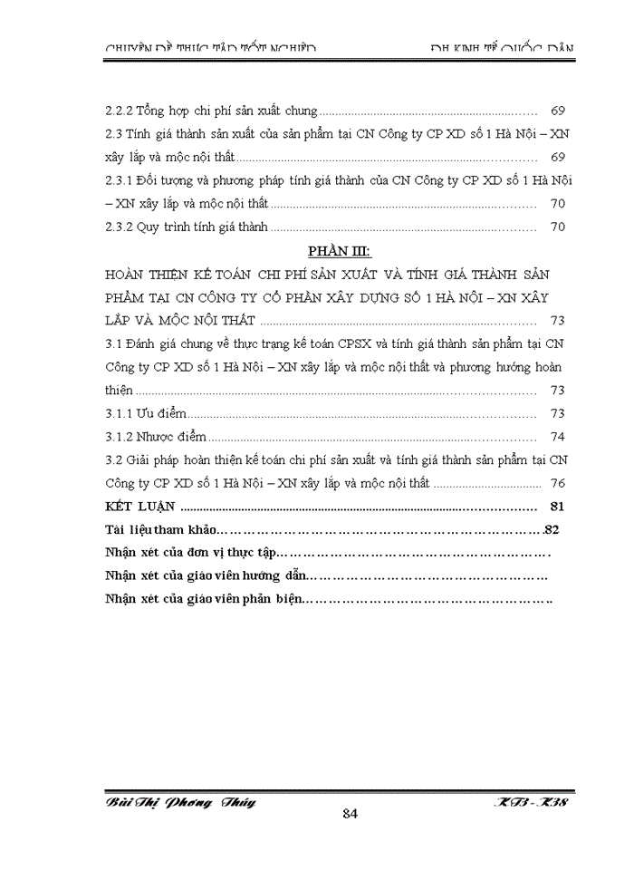 image for page Hoàn thiện kế toán chi phí sản xuất và tính gía thành sản phẩm tại CN Công ty cổ phần xây dựng số 1 Hà Nội – XN xây lắp và mộc nội thất