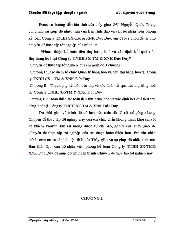 image for page Hoàn thiện kế toán tiêu thụ hàng hoá và xác định kết quả tiêu thụ hàng hoá tại Công ty TNHH SX-TM & XNK Đức Duy