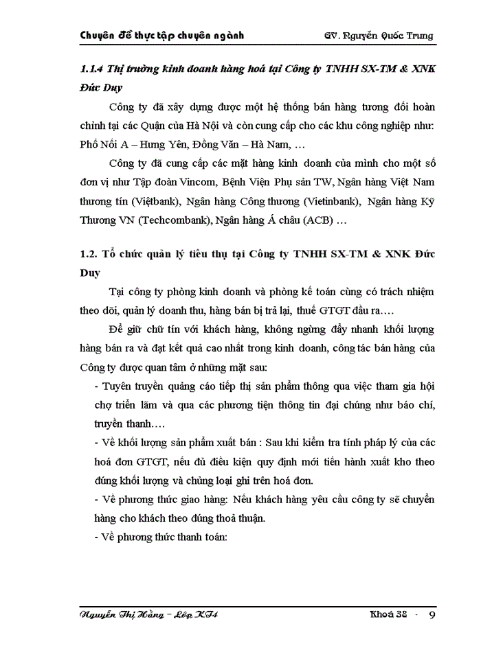image for page Hoàn thiện kế toán tiêu thụ hàng hoá và xác định kết quả tiêu thụ hàng hoá tại Công ty TNHH SX-TM & XNK Đức Duy