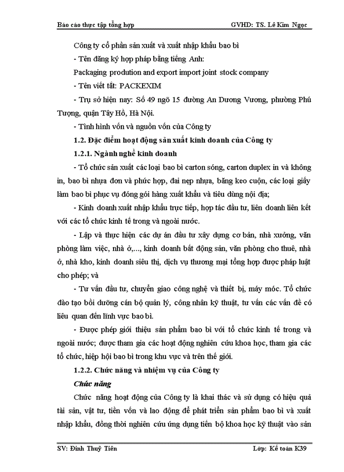 Đặc điểm bộ máy kế toán và tổ chức công tác kế toán tại công ty cổ phần sản xuất và xuất nhập khẩu bao bì