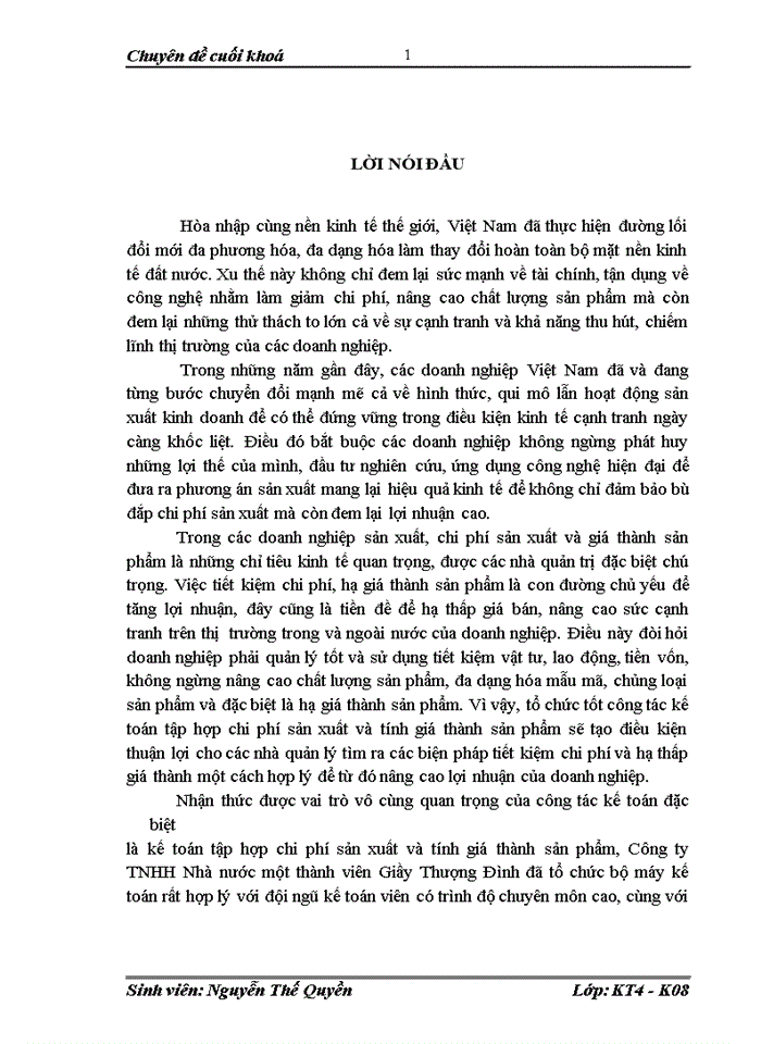 image for page Công tác tổ chức kế toán tập hợp chi phí sản xuất và tính giá thành sản phẩm tại Công ty TNHH Nhà nước một thành viên Giầy Thượng Đình