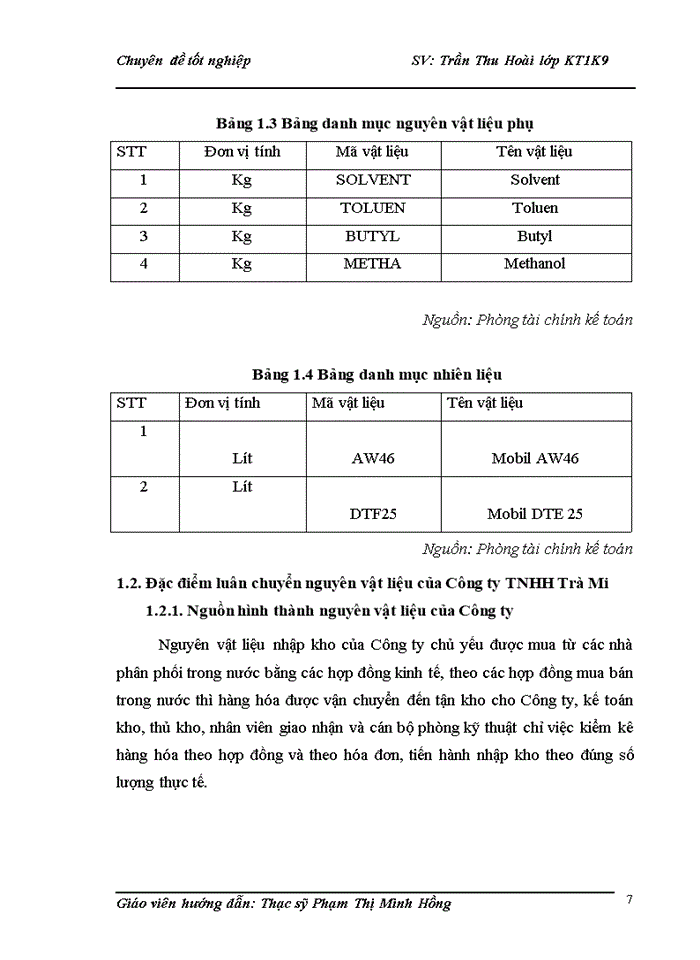 image for page Hoàn thiện  kế toán nguyên vật liệu tại công ty TNHH Trà Mi