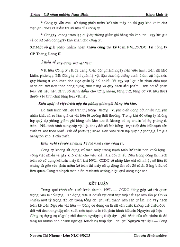 image for page Kế toán Nguyên vật liệu và Công cụ dụng cụ tại Công ty CP Thăng Long II