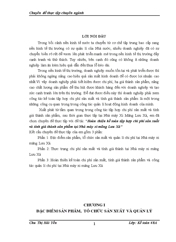 image for page Hoàn thiện kế toán tập hợp chi phí sản xuất và tính giá thành sản phẩm tại Nhá máy xi măng Lưu Xá