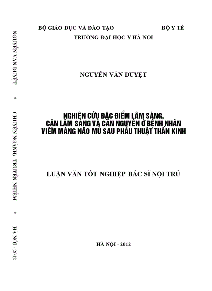 image for page Nghiên cứu đặc điểm lâm sàng, cận lâm sàng và căn nguyên ở bệnh nhân viêm màng não mủ sau phẫu thuật thần kinh