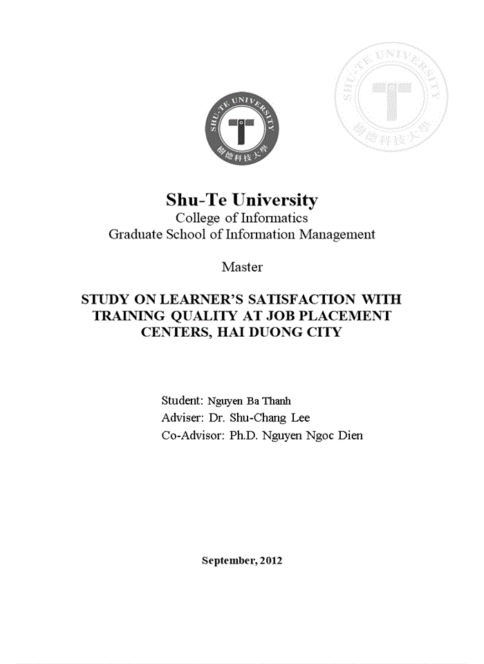 Study on learner’s satisfaction with training quality at job placement centers, hai duong city