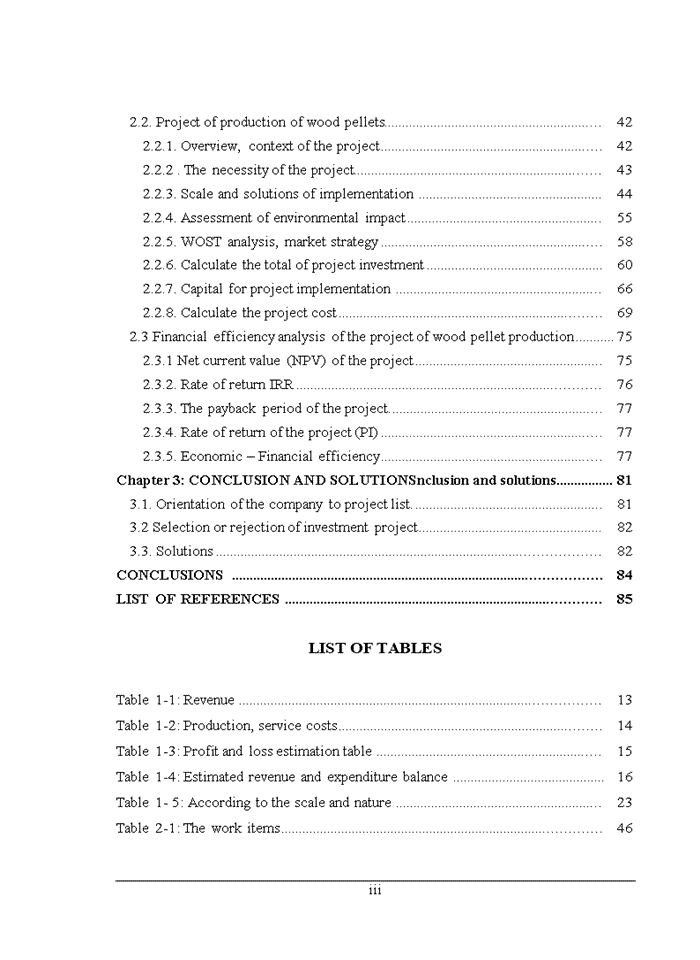 Financial evaluation of the wood pellet project