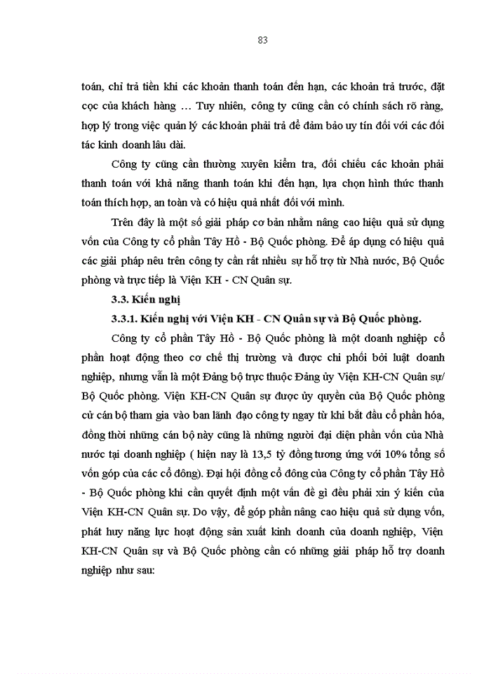 image for page Nâng cao hiệu quả sử dụng vốn tại Công ty cổ phần Tây Hồ - Bộ Quốc phòng