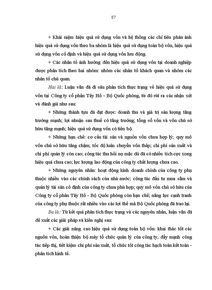 image for page Nâng cao hiệu quả sử dụng vốn tại Công ty cổ phần Tây Hồ - Bộ Quốc phòng