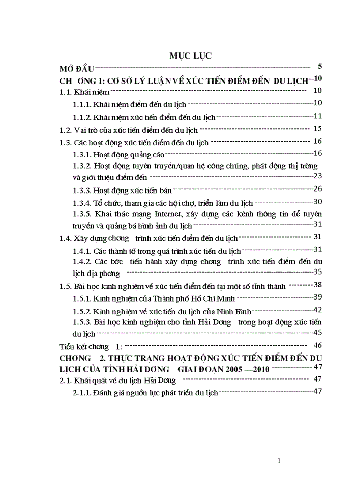 Nghiên cứu hoạt động xúc tiến du lịch Hải Dương giai đoạn 2005- 2010