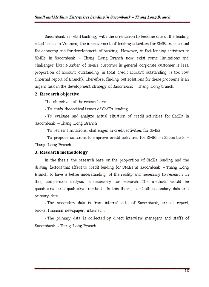 image for page Small and Medium Enterprises Lending in Sacombank – Thang Long Branch