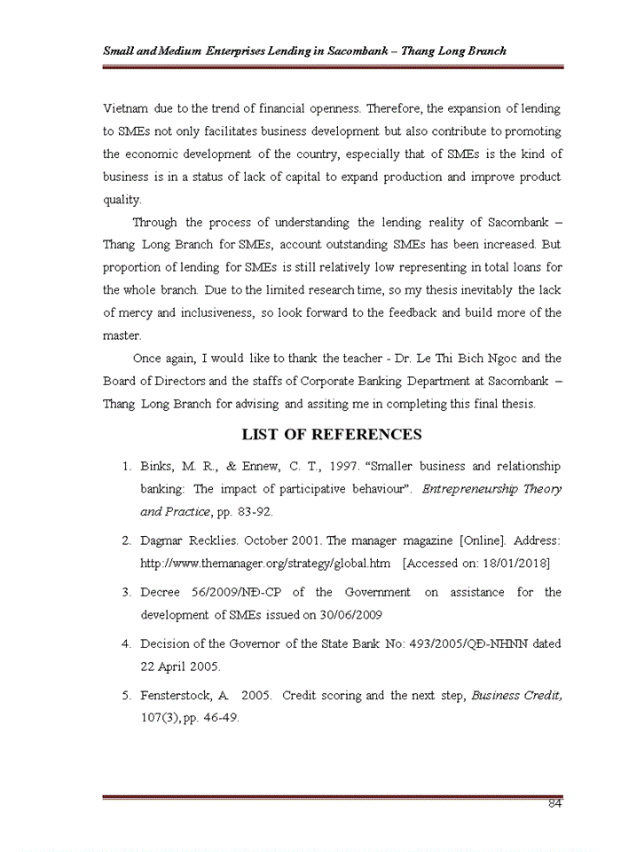 image for page Small and Medium Enterprises Lending in Sacombank – Thang Long Branch