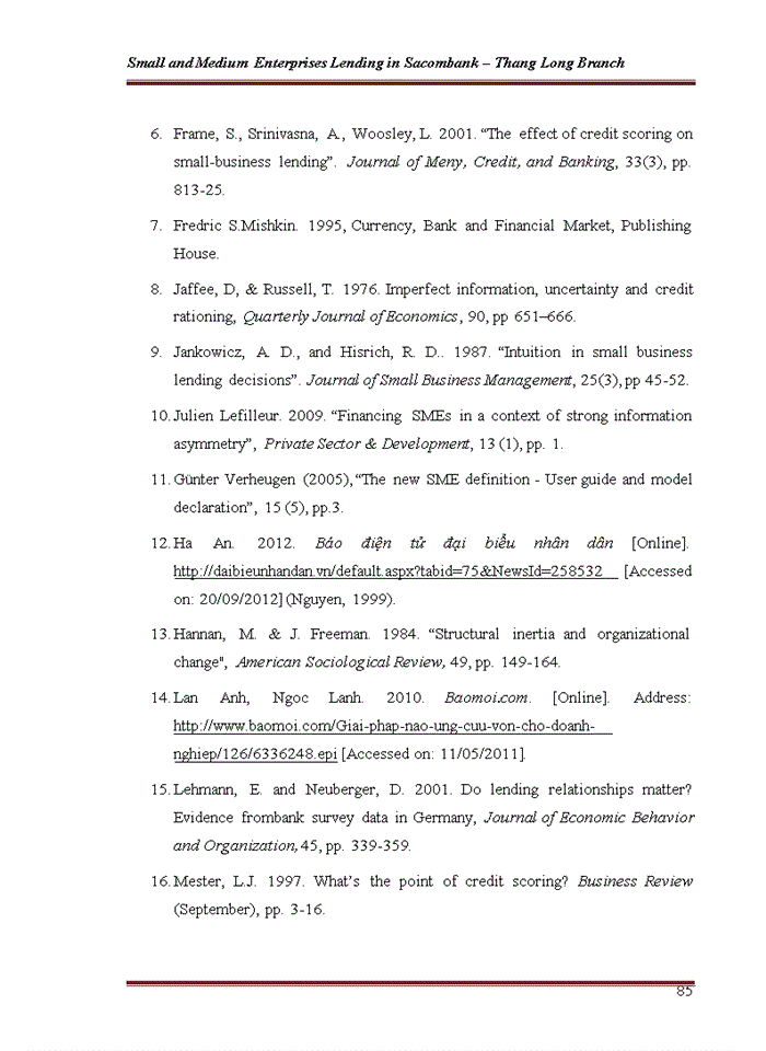 image for page Small and Medium Enterprises Lending in Sacombank – Thang Long Branch