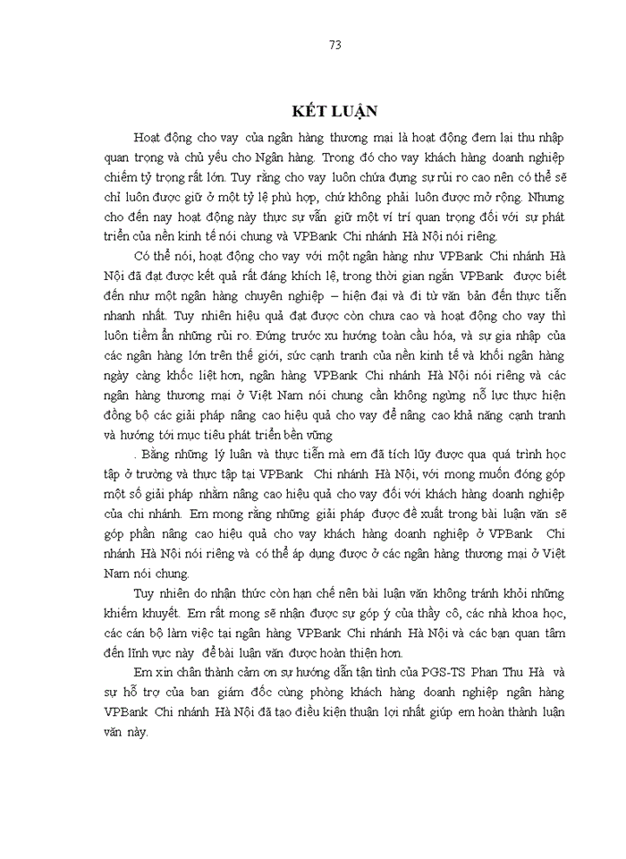 image for page Nâng cao hiệu quả cho vay tại ngân hàng TMCP Việt Nam Thịnh Vượng - Chi nhánh Hà Nội