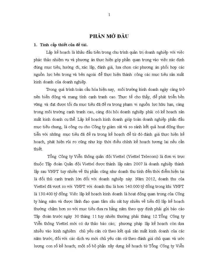 image for page Hoàn thiện công tác lập kế hoạch kinh doanh tại Tổng Công ty Viễn thông quân đội Viettel (Viettel Telecom)