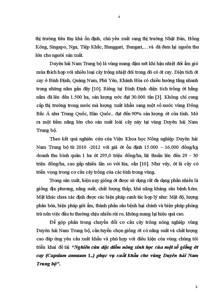 image for page Nghiên cứu đặc điểm nông sinh học của một số giống ớt cay (Capsium annuum L.) phục vụ xuất khẩu cho vùng duyên hải nam trung bộ