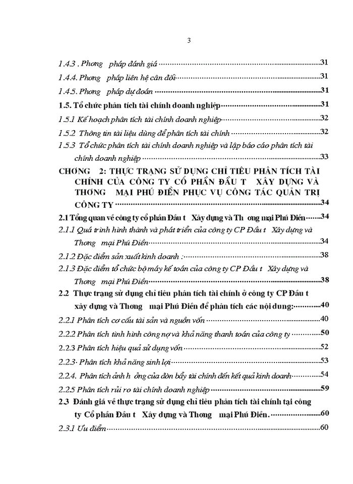 Hoàn thiện các chỉ tiêu phân tích tài chính phục vụ cho công tác quản trị tại công ty cổ phần đầu tư xây dựng và thương mại phú điền