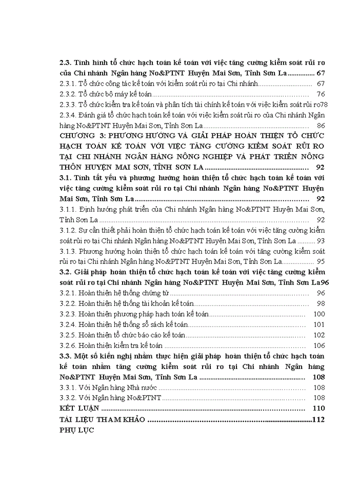 image for page Hoàn thiện tổ chức hạch toán kế toán với việc tăng cường kiểm soát rủi ro tại Chi nhánh Ngân hàng Nông nghiệp và Phát triển nông thôn Huyện Mai Sơn, Tỉnh Sơn La