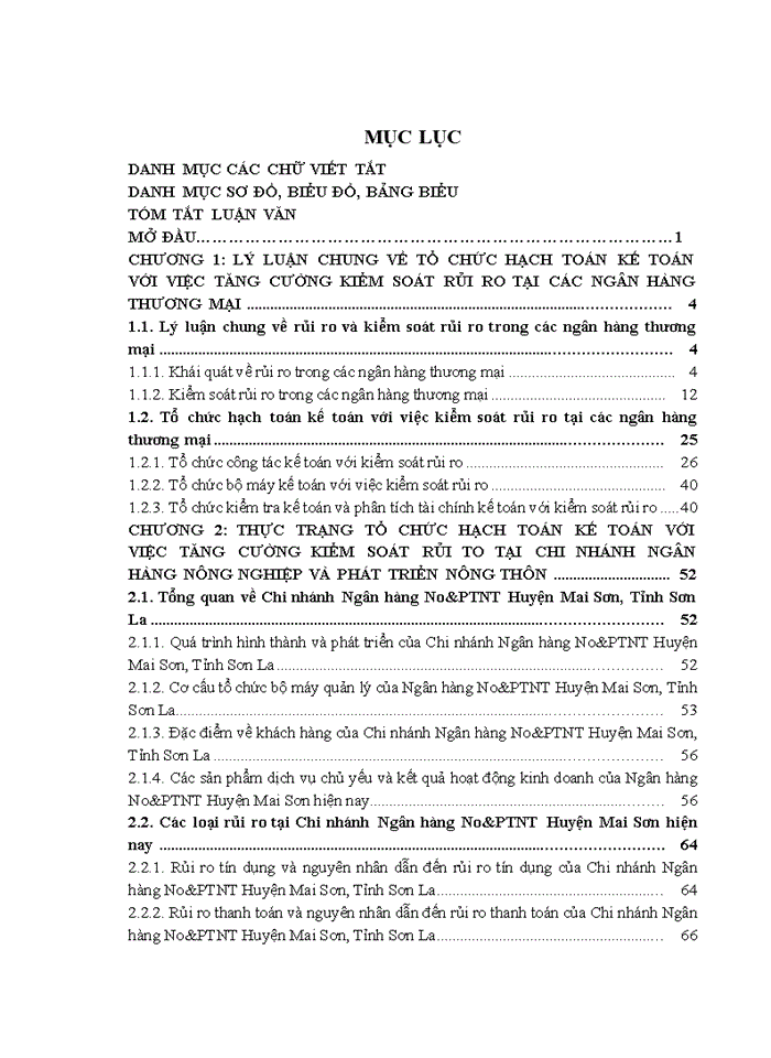 image for page Hoàn thiện tổ chức hạch toán kế toán với việc tăng cường kiểm soát rủi ro tại Chi nhánh Ngân hàng Nông nghiệp và Phát triển nông thôn Huyện Mai Sơn, Tỉnh Sơn La